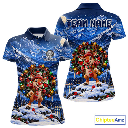 Funny Reindeer Christmas Dart Jersey For Women Custom Xmas Darts Polo 1/4-Zip Team Shirt NYN5044