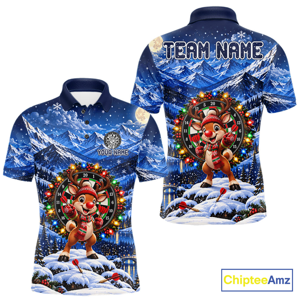 Funny Reindeer Christmas Dart Jersey For Men Custom Xmas Darts Polo 1/4-Zip Team Shirt NYN5044