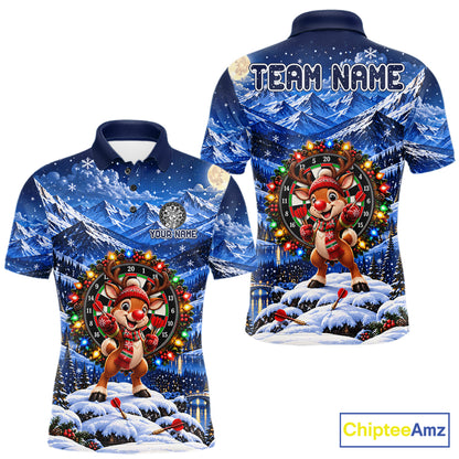 Funny Reindeer Christmas Dart Jersey For Men Custom Xmas Darts Polo 1/4-Zip Team Shirt NYN5044