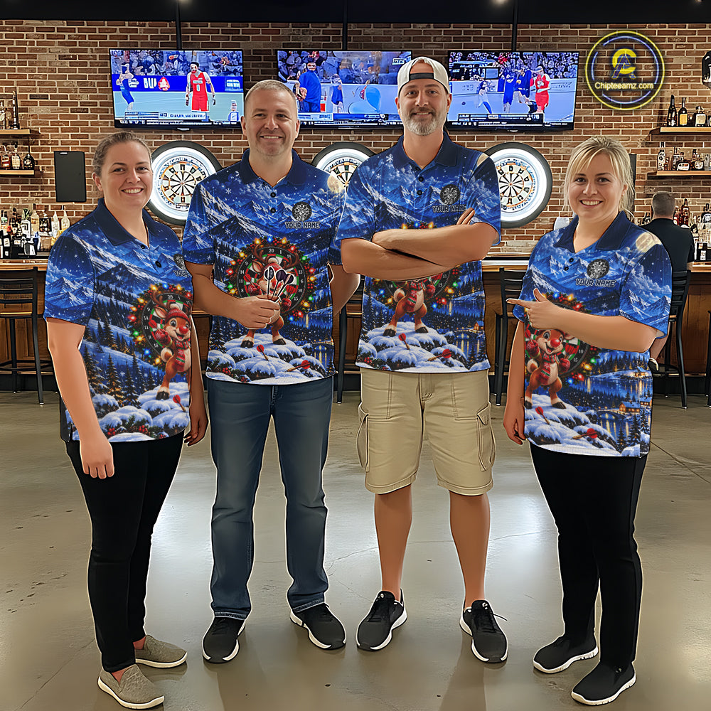 Funny Reindeer Christmas Dart Jersey For Men Custom Xmas Darts Polo 1/4-Zip Team Shirt NYN5044