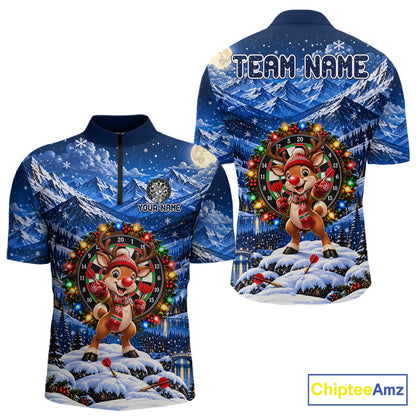 Funny Reindeer Christmas Dart Jersey For Men Custom Xmas Darts Polo 1/4-Zip Team Shirt NYN5044