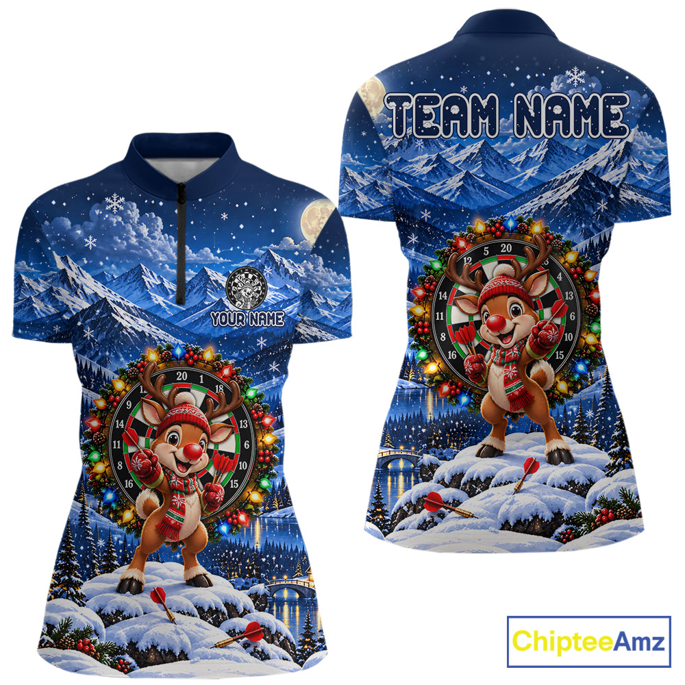 Funny Reindeer Christmas Dart Jersey For Women Custom Xmas Darts Polo 1/4-Zip Team Shirt NYN5044