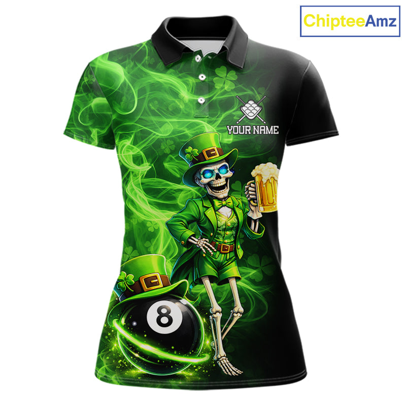 Fire Flame Shamrock Skeleton St Patrick's Day Women Billiard Shirts Custom Pool 8 Balls Billiard Attire NYN2741