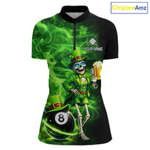 Load image into Gallery viewer, Fire Flame Shamrock Skeleton St Patrick's Day Women Billiard Shirts Custom Pool 8 Balls Billiard Attire NYN2741
