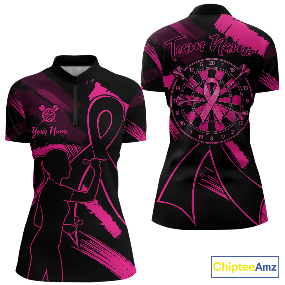 Black and pink grunge ribbon dart shirt for women breast cancer awareness dart jersey