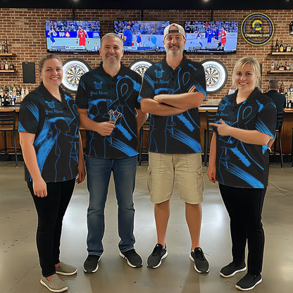Custom Black & Blue Grunge Ribbon Dart Shirts For Women Prostate Cancer Awareness Darts Team Jersey NYN3346