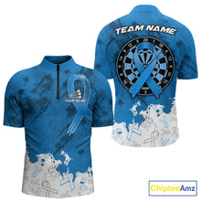 Load image into Gallery viewer, White and blue grunge ribbon dart shirt for men prostate cancer team apparel