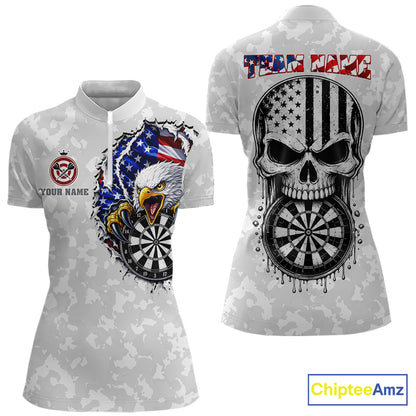 American flag skull eagle grey camo darts shirt for women patriotic outfit
