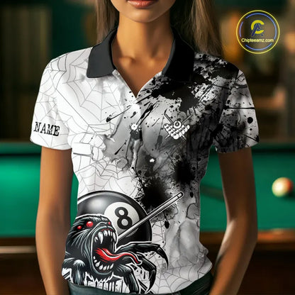 Funny Spider Billiard Pool Shirts For Women Custom Grunge Ball 8 Billiard League Jerseys NYN2304