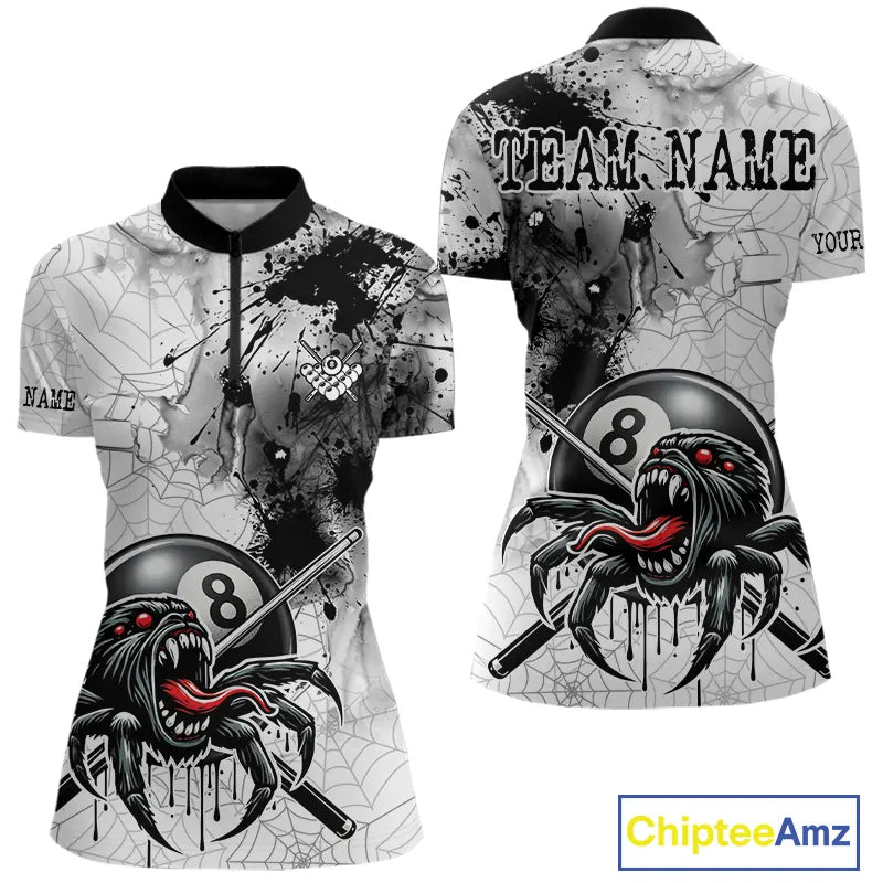 Funny Spider Billiard Pool Shirts For Women Custom Grunge Ball 8 Billiard League Jerseys NYN2304