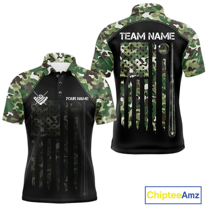 US Flag Camouflage 8 Ball Pool Billiard Polo & Quarter-Zip Custom Billiard Team Attire For Men NYN2748