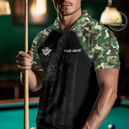US Flag Camouflage 8 Ball Pool Billiard Polo & Quarter-Zip Custom Billiard Team Attire For Men NYN2748