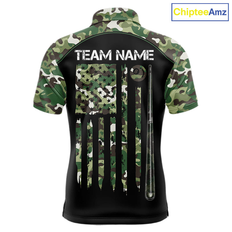 US Flag Camouflage 8 Ball Pool Billiard Polo & Quarter-Zip Custom Billiard Team Attire For Men NYN2748