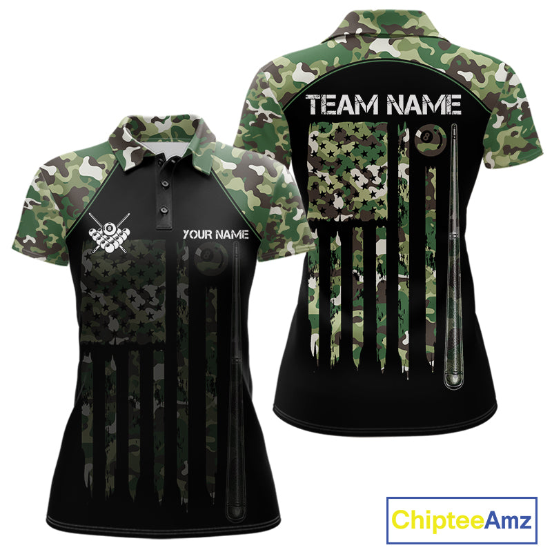 US Flag Camouflage 8 Ball Pool Billiard Polo & Quarter-Zip Custom Billiard Team Attire For Women NYN2748