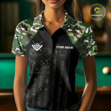 Load image into Gallery viewer, US Flag Camouflage 8 Ball Pool Billiard Polo &amp; Quarter-Zip Custom Billiard Team Attire For Women NYN2748