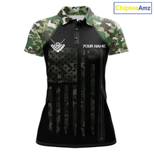 Load image into Gallery viewer, US Flag Camouflage 8 Ball Pool Billiard Polo &amp; Quarter-Zip Custom Billiard Team Attire For Women NYN2748