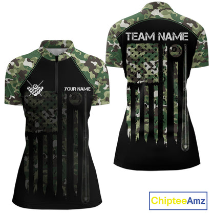 US Flag Camouflage 8 Ball Pool Billiard Polo & Quarter-Zip Custom Billiard Team Attire For Women NYN2748