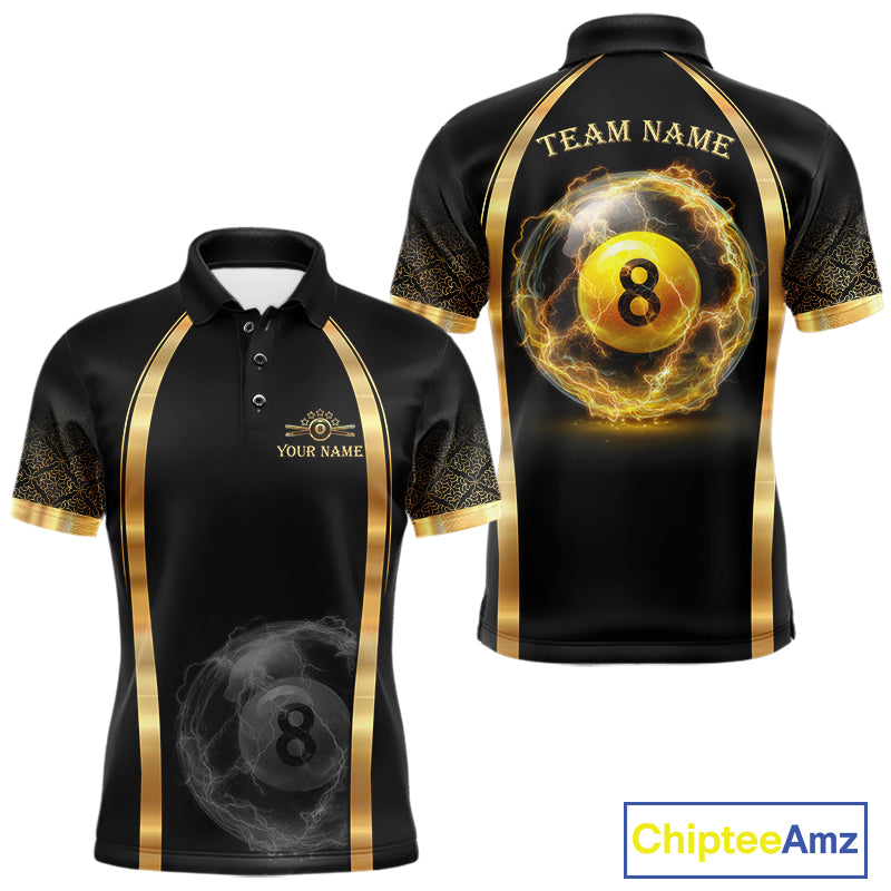 Black & Gold Thunder Lightning Yellow 8 Ball Pool Billiard Jerseys For Men Custom Billiard Team Shirt NYN2752