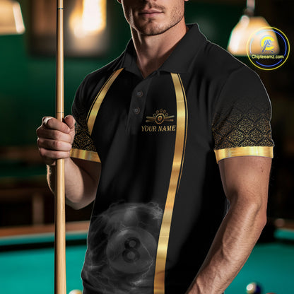 Black & Gold Thunder Lightning Yellow 8 Ball Pool Billiard Jerseys For Men Custom Billiard Team Shirt NYN2752