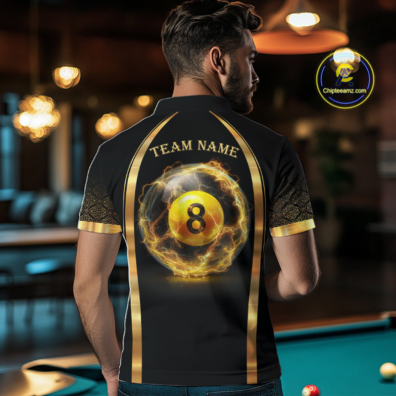 Black & Gold Thunder Lightning Yellow 8 Ball Pool Billiard Jerseys For Men Custom Billiard Team Shirt NYN2752