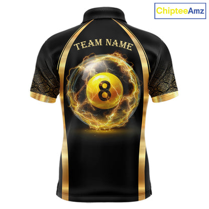 Black & Gold Thunder Lightning Yellow 8 Ball Pool Billiard Jerseys For Men Custom Billiard Team Shirt NYN2752