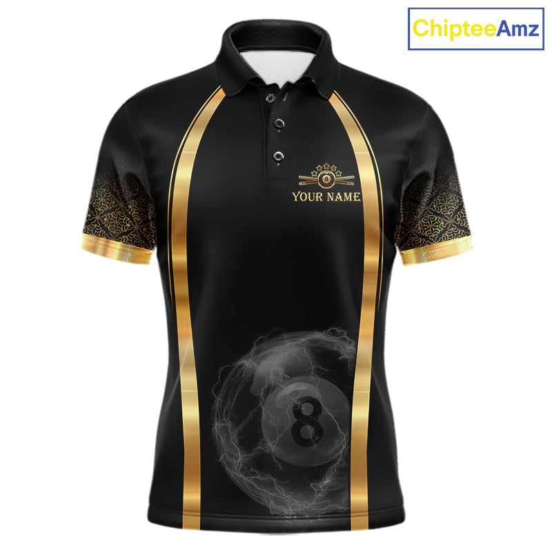 Black & Gold Thunder Lightning Yellow 8 Ball Pool Billiard Jerseys For Men Custom Billiard Team Shirt NYN2752