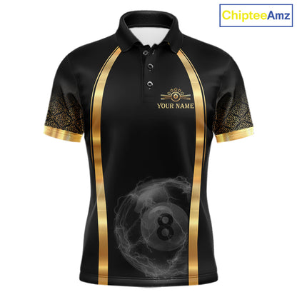 Black & Gold Thunder Lightning Yellow 8 Ball Pool Billiard Jerseys For Men Custom Billiard Team Shirt NYN2752