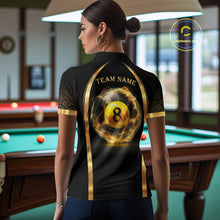 Load image into Gallery viewer, Black &amp; Gold Thunder Lightning Yellow 8 Ball Pool Billiard Jerseys For Women Custom Billiard Team Shirt NYN2752