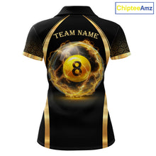 Load image into Gallery viewer, Black &amp; Gold Thunder Lightning Yellow 8 Ball Pool Billiard Jerseys For Women Custom Billiard Team Shirt NYN2752