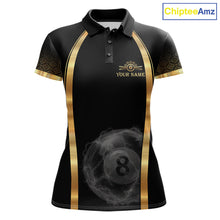 Load image into Gallery viewer, Black &amp; Gold Thunder Lightning Yellow 8 Ball Pool Billiard Jerseys For Women Custom Billiard Team Shirt NYN2752