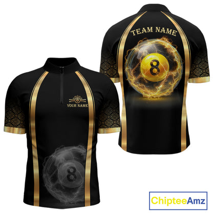 Black & Gold Thunder Lightning Yellow 8 Ball Pool Billiard Jerseys For Men Custom Billiard Team Shirt NYN2752