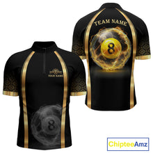 Load image into Gallery viewer, Black &amp; Gold Thunder Lightning Yellow 8 Ball Pool Billiard Jerseys For Men Custom Billiard Team Shirt NYN2752
