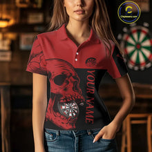 Load image into Gallery viewer, Custom Red Black Skull Dartboards Dart Shirts For Women, Dart Team Jerseys NYN0050