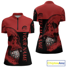 Load image into Gallery viewer, Custom Red Black Skull Dartboards Dart Shirts For Women, Dart Team Jerseys NYN0050