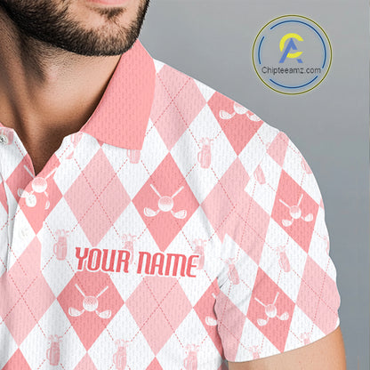Mens Golf Polo Shirt Custom White And Orange Argyle Plaid Pattern Golf Team Attire Golf Gifts NYN4296