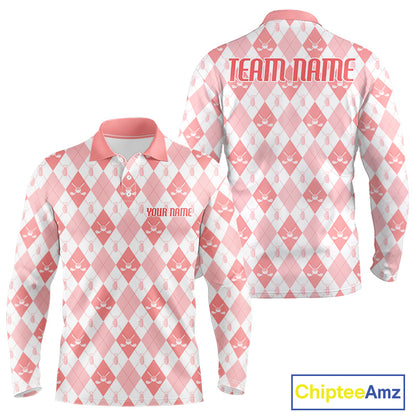 Mens Golf Polo Shirt Custom White And Orange Argyle Plaid Pattern Golf Team Attire Golf Gifts NYN4296