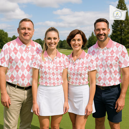 Mens Golf Polo Shirt Custom White And Orange Argyle Plaid Pattern Golf Team Attire Golf Gifts NYN4296
