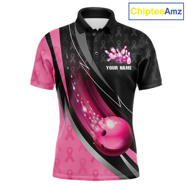 Pink Ribbon Bowling Camo Polo 1/4 Zip Shirt For Men Custom Breast Cancer Team Bowling Jerseys NYN4300