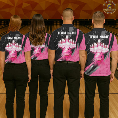 Pink Ribbon Bowling Camo Polo 1/4 Zip Shirt For Men Custom Breast Cancer Team Bowling Jerseys NYN4300