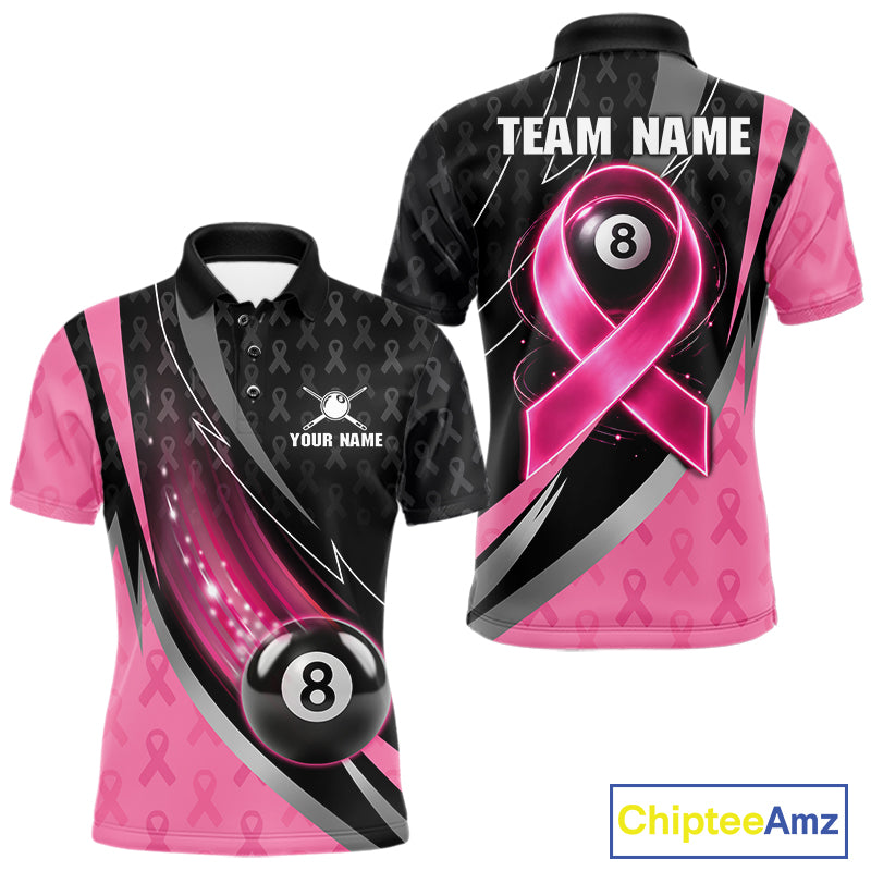 Pink Ribbon Billiard Lightning 8 Ball Pool Shirt For Men Custom Breast Cancer Team Billiard Jersey NYN4301