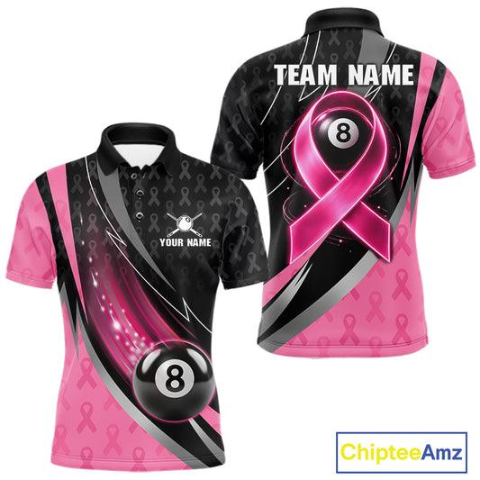 Pink Ribbon Billiard Lightning 8 Ball Pool Shirt For Men Custom Breast Cancer Team Billiard Jersey NYN4301