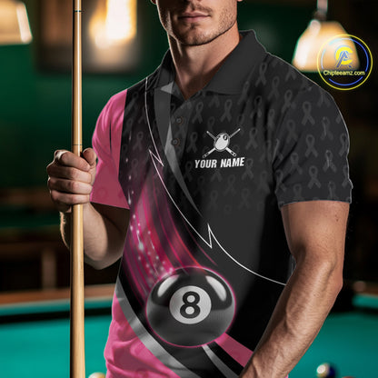 Pink Ribbon Billiard Lightning 8 Ball Pool Shirt For Men Custom Breast Cancer Team Billiard Jersey NYN4301