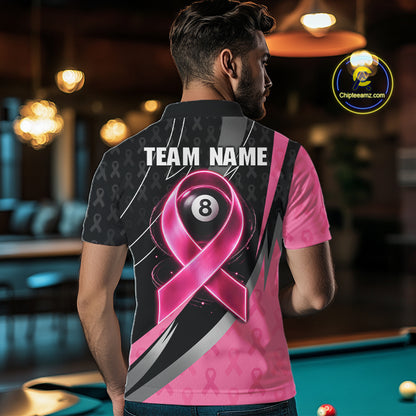 Pink Ribbon Billiard Lightning 8 Ball Pool Shirt For Men Custom Breast Cancer Team Billiard Jersey NYN4301