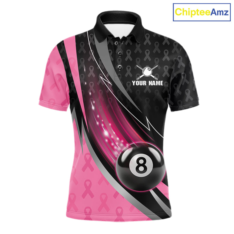 Pink Ribbon Billiard Lightning 8 Ball Pool Shirt For Men Custom Breast Cancer Team Billiard Jersey NYN4301