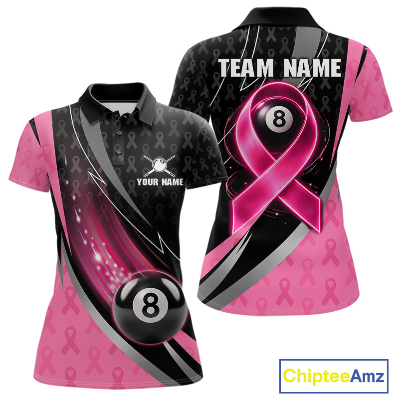 Pink Ribbon Billiard Lightning 8 Ball Pool Shirt For Women Custom Breast Cancer Team Billiard Jersey NYN4301