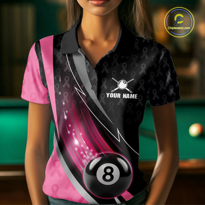 Pink Ribbon Billiard Lightning 8 Ball Pool Shirt For Women Custom Breast Cancer Team Billiard Jersey NYN4301