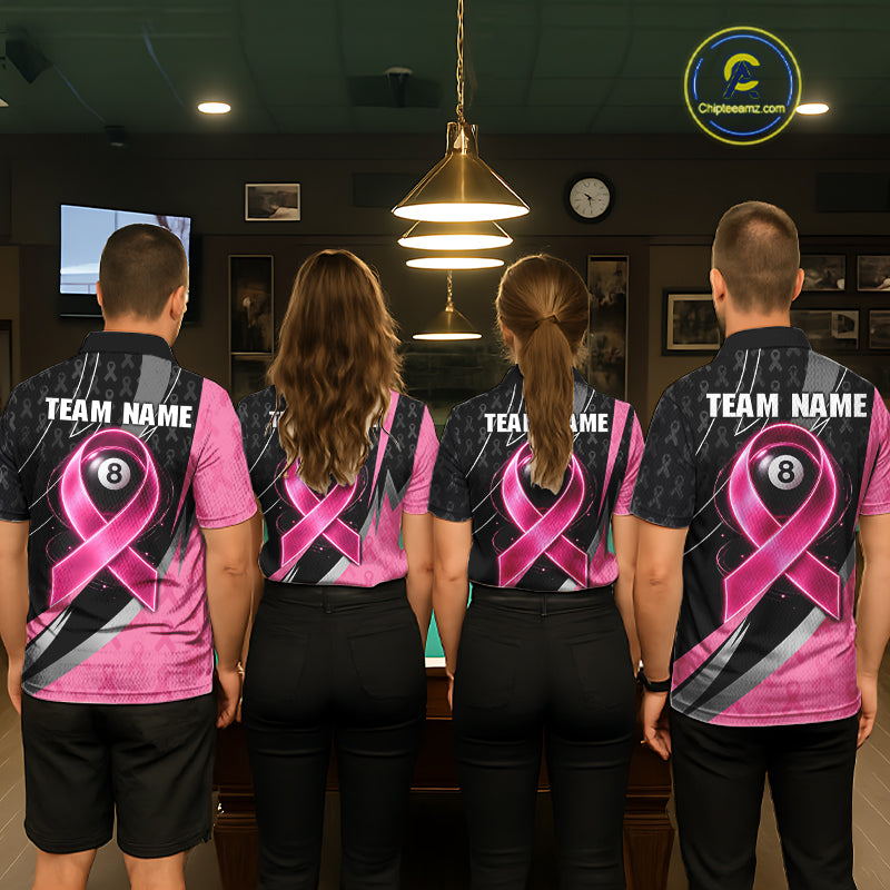 Pink Ribbon Billiard Lightning 8 Ball Pool Shirt For Women Custom Breast Cancer Team Billiard Jersey NYN4301