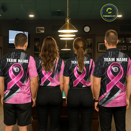Pink Ribbon Billiard Lightning 8 Ball Pool Shirt For Women Custom Breast Cancer Team Billiard Jersey NYN4301