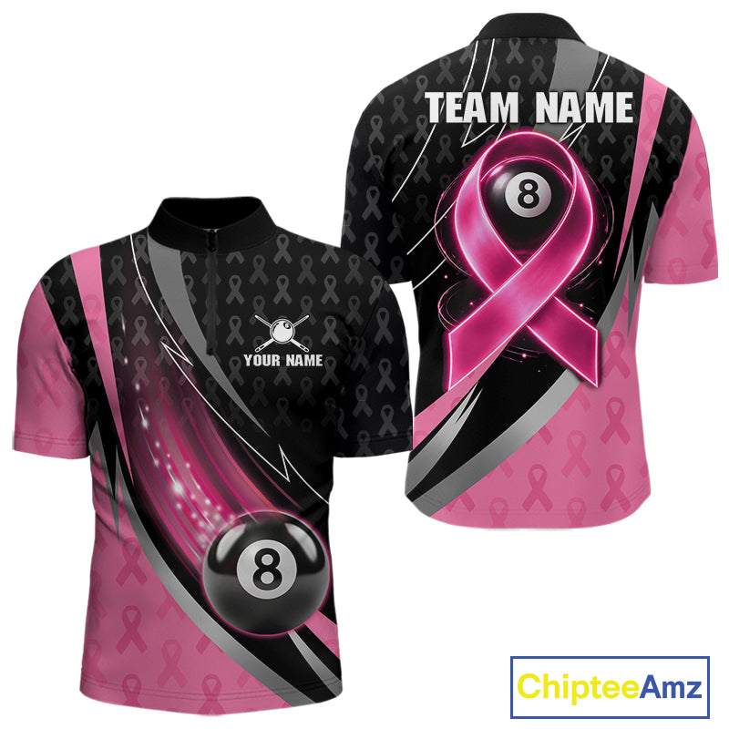 Pink Ribbon Billiard Lightning 8 Ball Pool Shirt For Men Custom Breast Cancer Team Billiard Jersey NYN4301