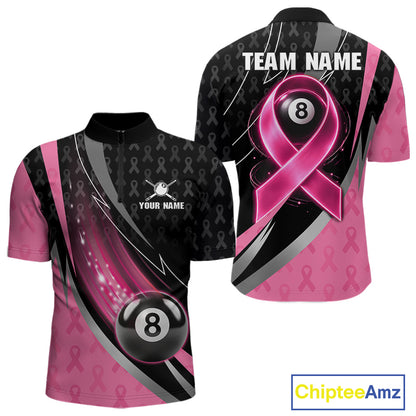 Pink Ribbon Billiard Lightning 8 Ball Pool Shirt For Men Custom Breast Cancer Team Billiard Jersey NYN4301